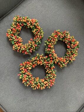 Set of 3 Decorative Berry Mini Wreaths - Green & Orange